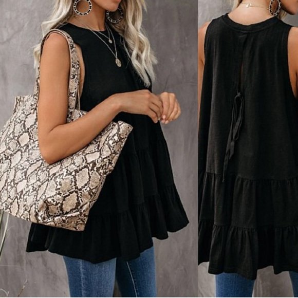 Round Neck Ruffled Hem Top - Picture 2 of 3